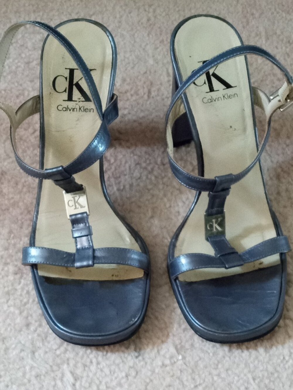 Vintage CK Calvin Klein t Strap Heeled Sandals